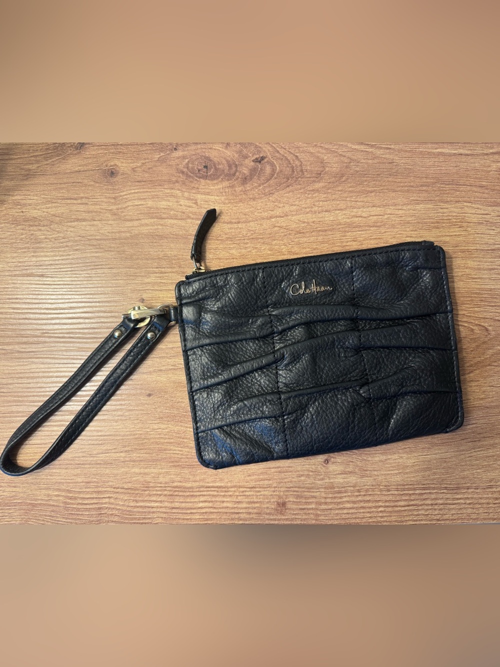 Cole Haan Black Silver Leather Snake Embossed Wristlet Detachable Strap Chic